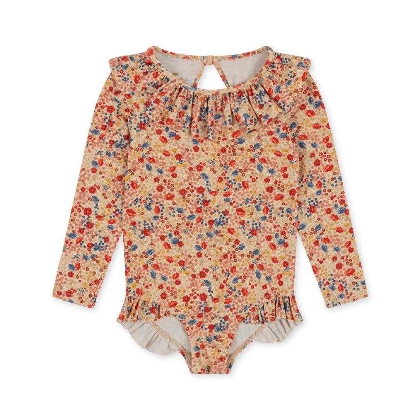 Badebekleidung mit langen Ärmeln und Blumen - Größe: 110 - 116 / 5-6 Jahre