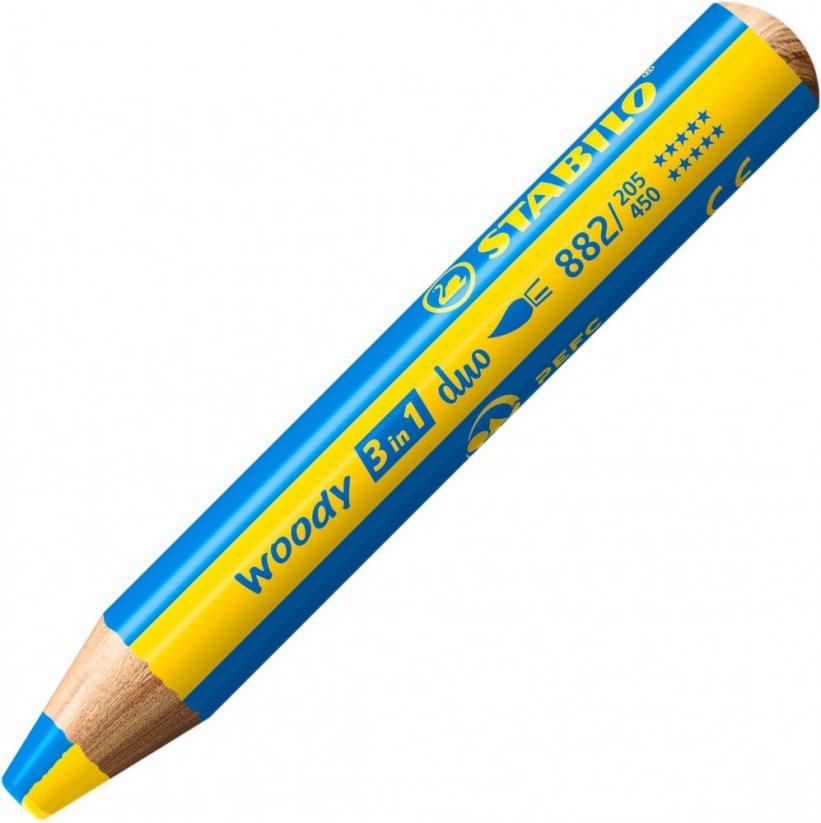 STABILO woody 3in1 Buntstifte, Set mit 10 zweifarbigen Bleistiften mit Spitzer