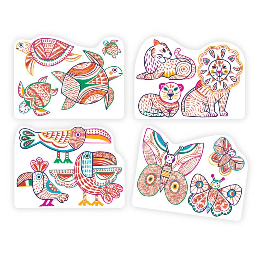 Familien wilder Tiere. Magisches Ausmalen mit Buntstiften