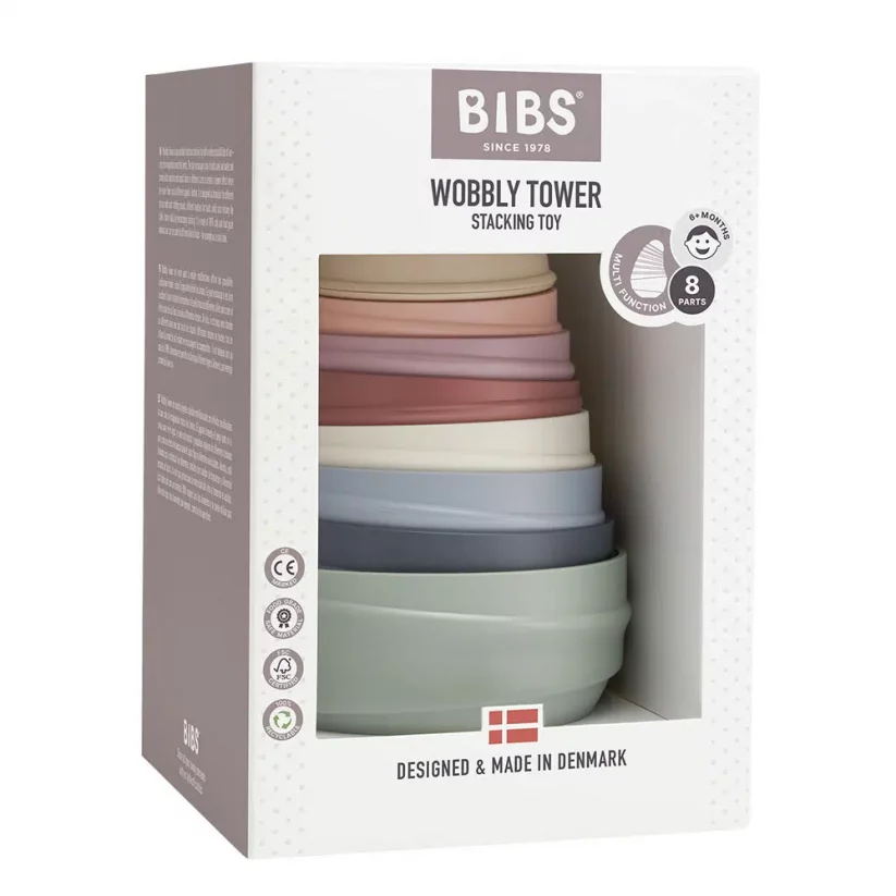 Stapelbarer BIBS-Balanceturm – Pastell-Regenbogen