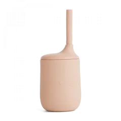 Ellis Cat rosafarbener Silikonbecher mit Strohhalm
