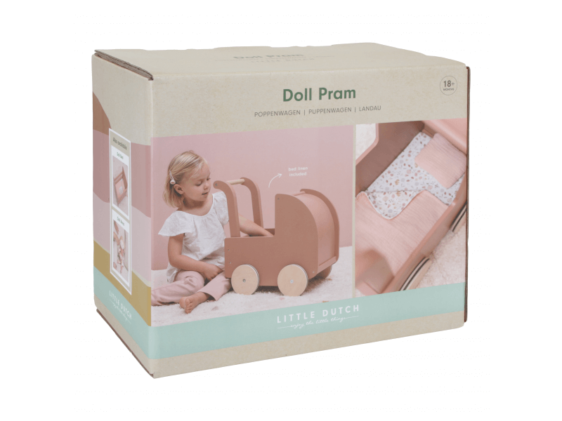 Little Dutch Kočík pre bábiky drevený s perinkou