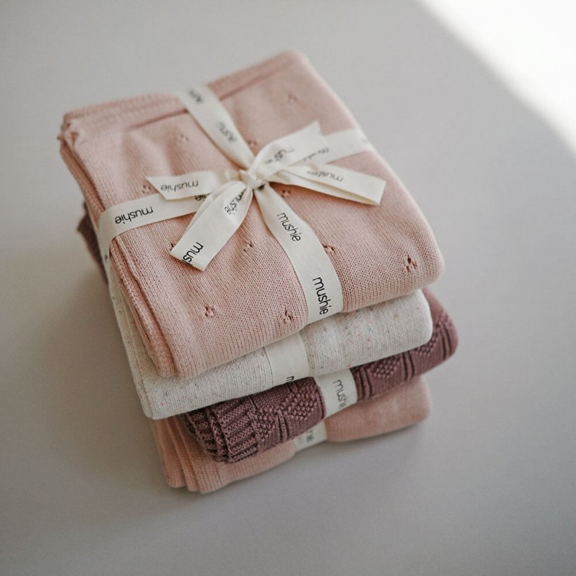 Mushie pletená detská deka z organickej bavlny Blush