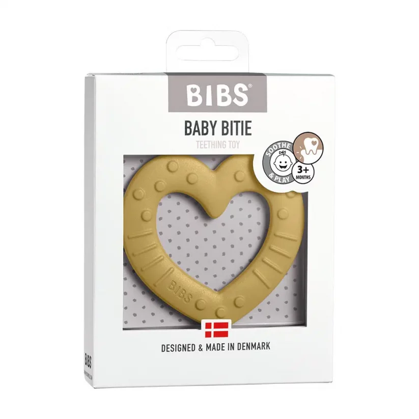 BIBS Baby Bití kousátko Heart různé barvy - BIBS Baby Bití kousátko: Mustard