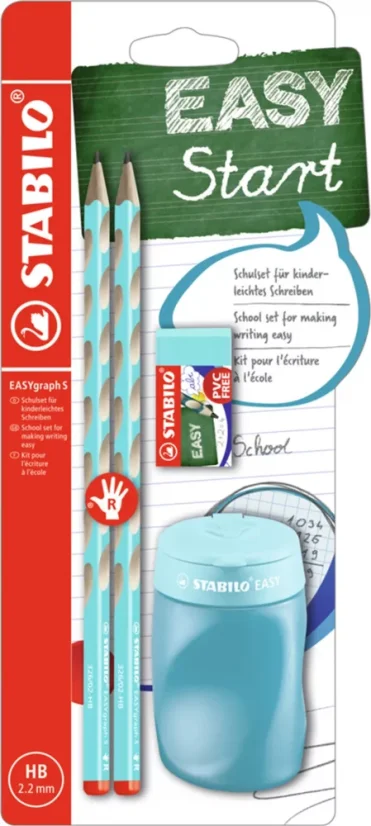 STABILO EASYgraph S, Schulset blau R, mit Spitzer und Gummi 2x Bleistift
