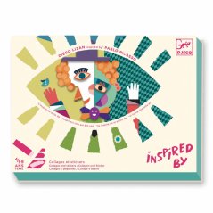 Quadratische Köpfe: eine Collage aus farbigem Karton und Aufklebern (Inspiriert von)