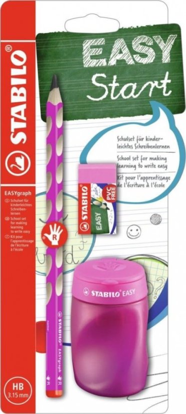 STABILO EASYgraph S, Schulset rosa R, mit Reibe und Radiergummi