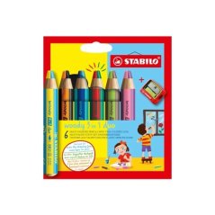 Pastelky STABILO woody 3in1, sada 6 ks dvojfarebná tuha so strúhadlom