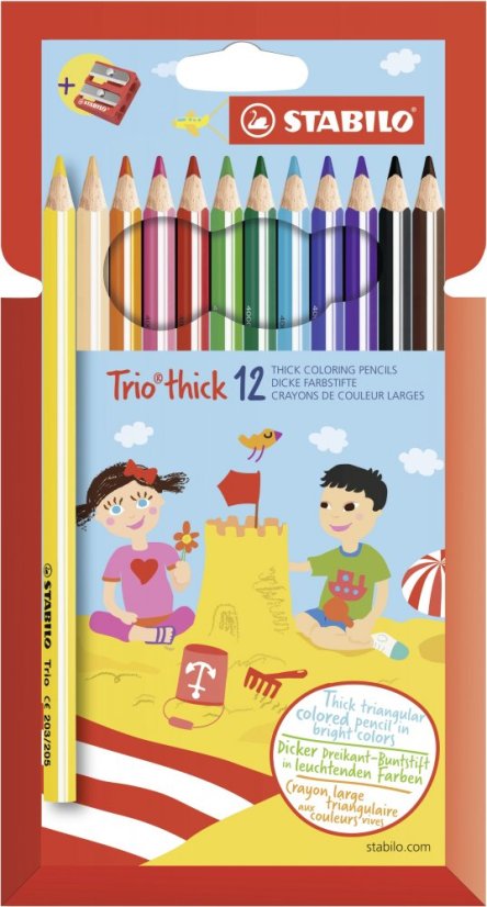 Dreieckige Buntstifte STABILO Trio Dick 12 Stück mit Reibe