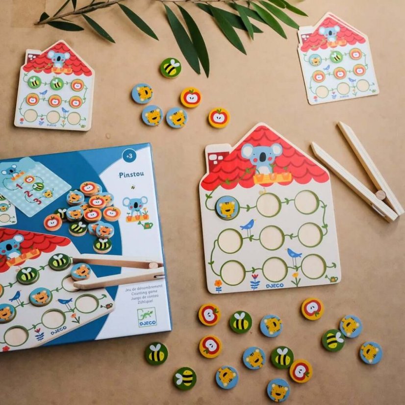 Pinstou – Lern-Zählspiel aus Holz mit Pinzette