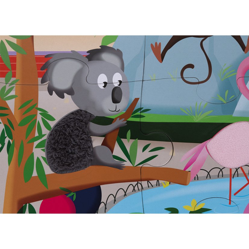 Puzzle dotykové Deň v zoologickej záhrade s textúrou 20 dielov od 3-6 rokov