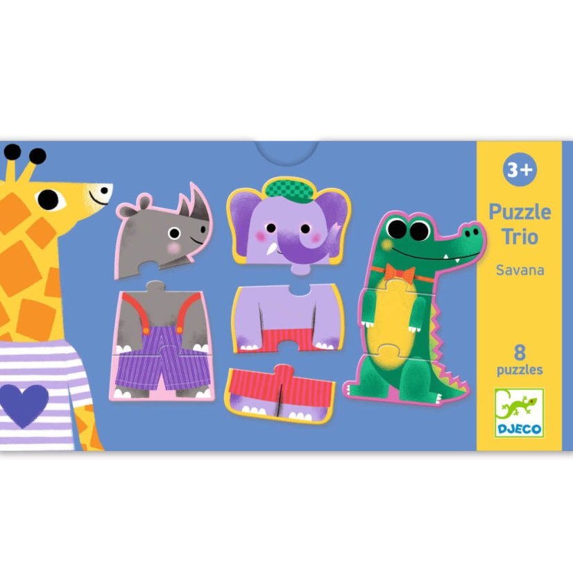 Puzzle-Trio: Savanne, 3 Teile x 8 Figuren