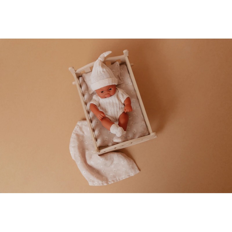 Bábika v drevenej kolíske LUPITAS 20 cm – Biela Joy