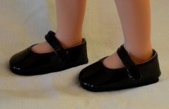 Schuhe für Puppen 32 cm – Niedrige schwarze glänzende Sandalen