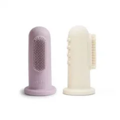 Mushie silikonová zubni kartáček na prst 2ks - soft-lilac-ivory