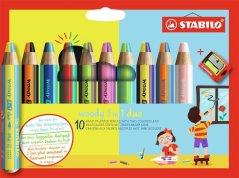 Pastelky STABILO woody 3in1, sada 10ks dvojfarebná tuha so strúhadlom