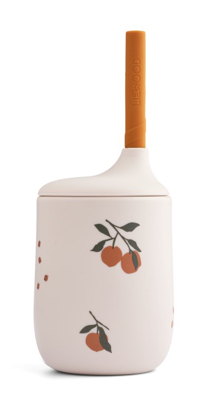 Ellis Peach / Sandy Silikonbecher mit Strohhalm