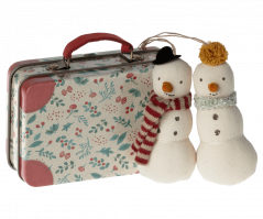 Vianočné ozdoby snehuliak 2ks v kovovom kufríku Maileg