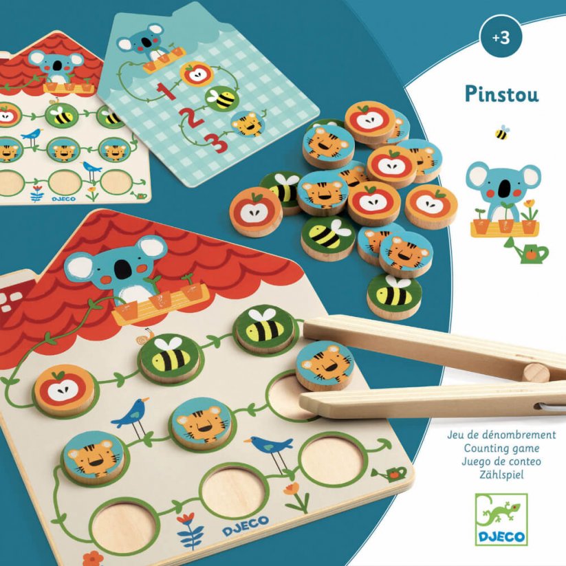 Pinstou – Lern-Zählspiel aus Holz mit Pinzette