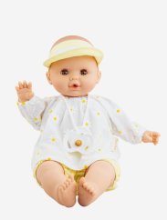 Realistisches Baby - kleines Mädchen Sonia in einem weißen Kleid mit Blumen mit Ton