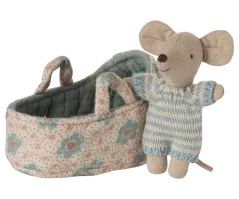 Myška v prenosnej postieľke - blue Maileg