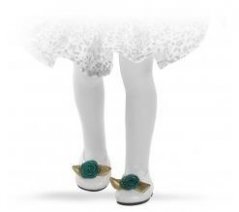 Topánky pre bábiky 32 cm - Nízke biele so zelenou kvetinou