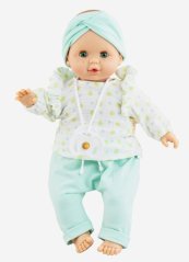 Realistické miminko - holčička Sonia v zeleno bílém oblečení se zvukem