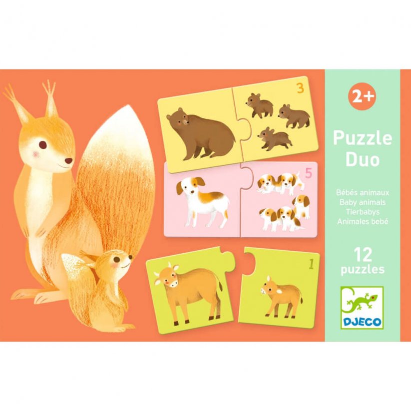 Puzzle duo Mláďatá zvierat, 12 puzzle (24 dielov)
