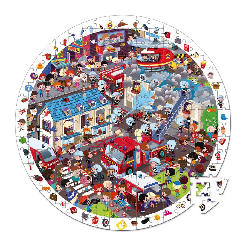Dětské kulaté puzzle s hrou Hasiči v kufříku 208 dílů