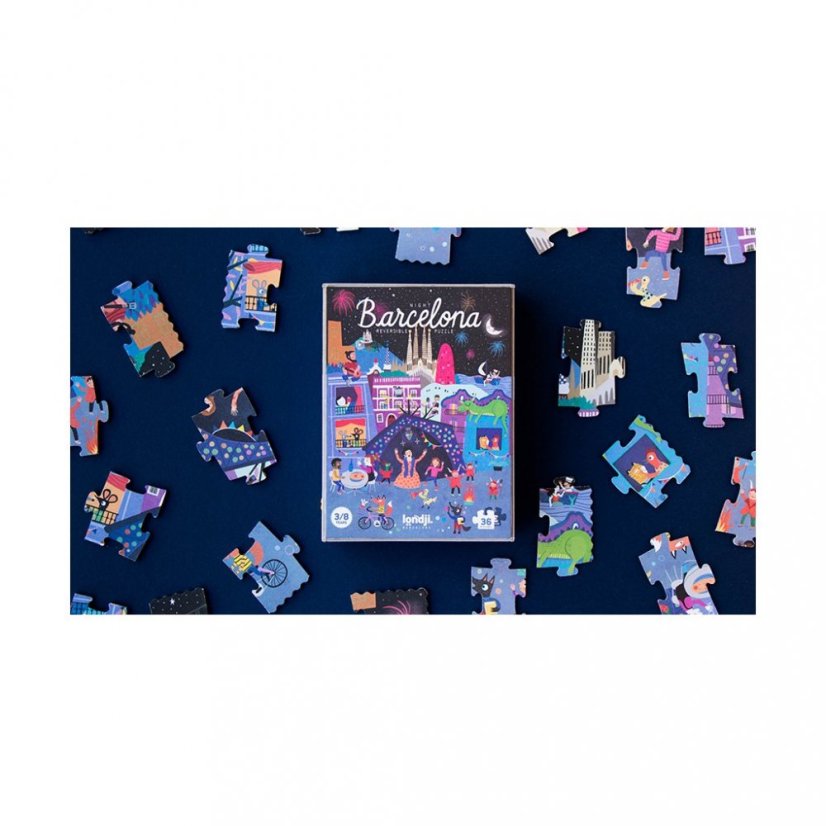 Doppelseitiges Puzzle Tag und Nacht Barcelona - 36 Teile