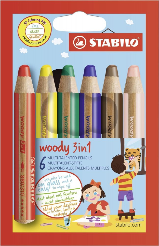 STABILO Pastelky STABILO woody 3in1, sada 6 ks