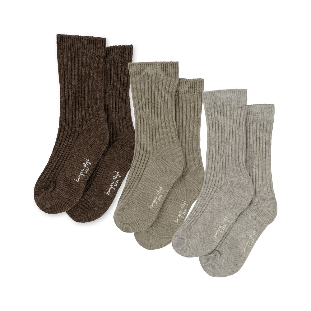 Konges Sløjd Ponožky 3ks soft grey/ment/brown rôzne veľkosti 17-18